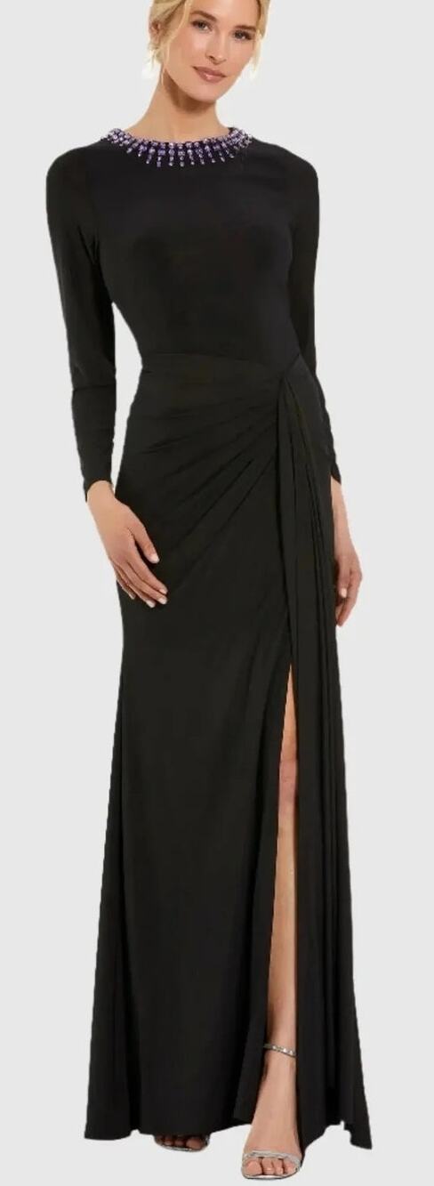 IEENA for Mac Duggal 44069 Dress Long Sleeve Ruched Jersey Gown Black S